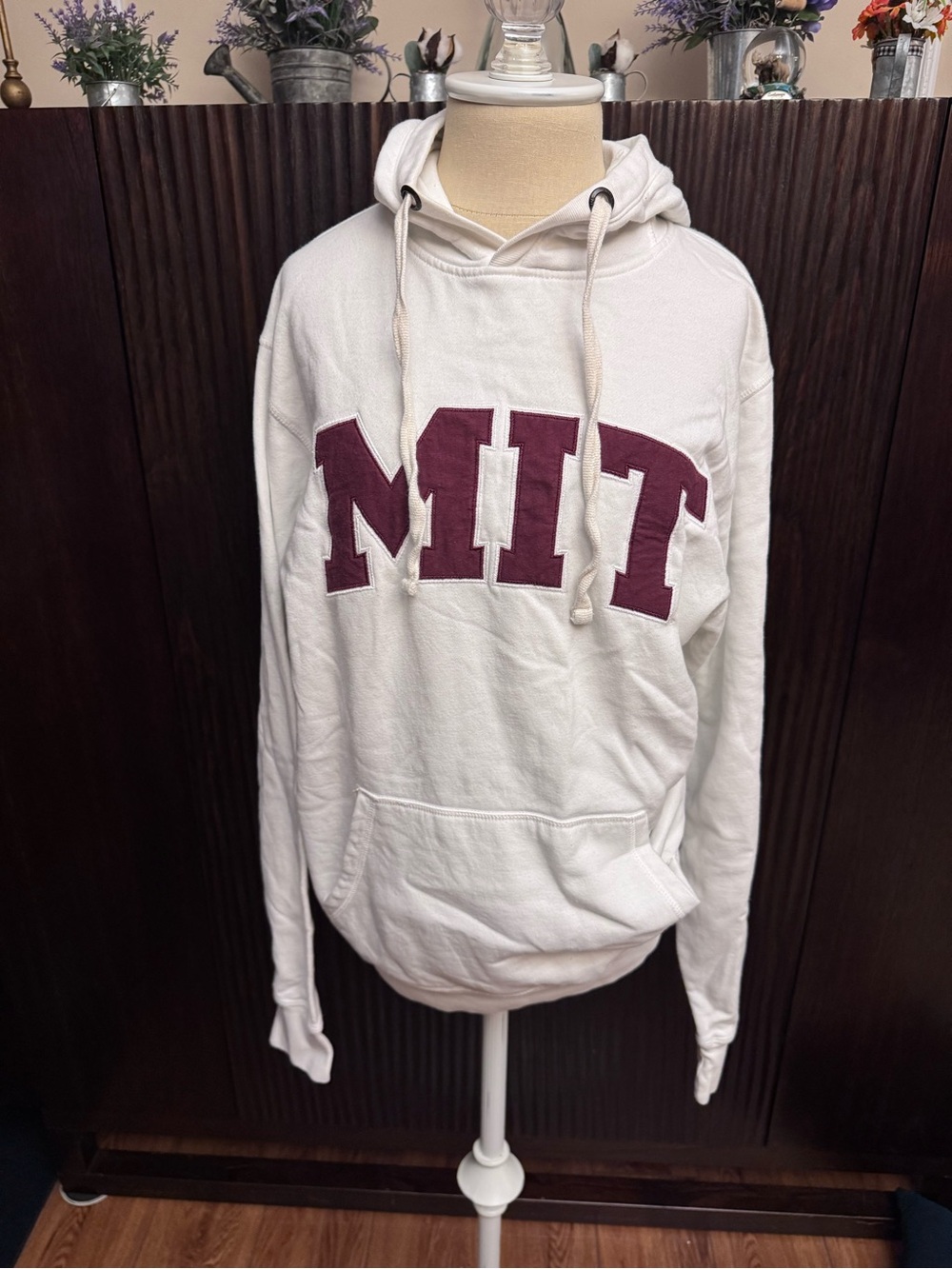 League White Hoodie with Maroon MIT Applique